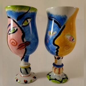 Bella Casa by Gantz Abstract Faces Wine Goblets